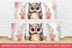 Cute Owl Mug Wrap|Flower Mug Watercolor Design Product Image 1