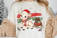 Christmas Baby Goat Sled PNG Sublimation Design - Cute Lamb Product Image 1