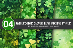 Watercolor Clover Leaf Digital Paper Product Image 1