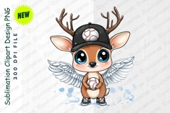Cute Cartoon Deer With Baseball Cap Wings And Ball Clipart Product Image 1