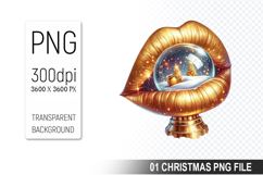 Watercolor Christmas Lips Clipart PNG Bundle, Festive Lips Product Image 13