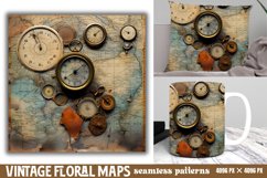 Vintage Floral Maps Seamless Patterns Backgrounds, Product Image 1