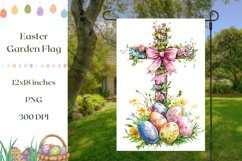 Easter Garden Flag, Watercolor Easter Cross Sublimation PNG Product Image 1