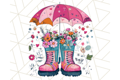 Floral Rain Boot Clipart PNG Spring Umbrella Bouquet Art Product Image 4