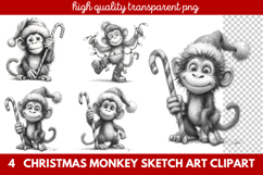 Christmas Monkey Sketch Art Clipart | Hand-Drawn Holiday Product Image 1