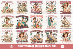 Funny Vintage Summer Beach Girl Clipart Product Image 1