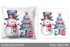 Cute Snowman Pillow Design. Christmas Pillow Sublimation Product Image 1
