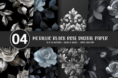 Metallic Black Rose Digital Paper Product Image 1