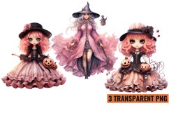 Pink Halloween Watercolor Clipart Sublimation ,PNG Product Image 1
