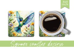 Watercolor hummingbird Square Coaster|sublimation design Product Image 1