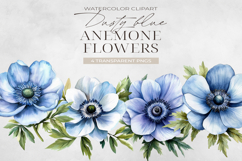 Dusty Blue Anemone Flowers Clipart, Watercolor PNG Product Image 1