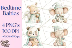Baby Bedtime Animal Clipart PNG for Nursery Product Image 1