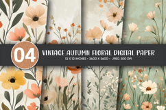 Vintage Autumn Floral Digital Paper Product Image 1
