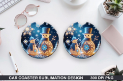 Snowman Car Coaster Sublimation|Christmas Coaster PNG Design Product Image 1
