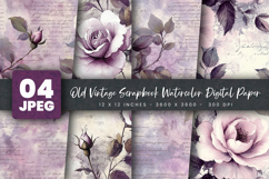 Old Vintage Scrapbook Watercolor Digital Paper Product Image 1