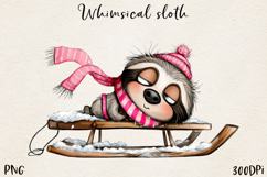 Whimsical Winter Sloths | Cute Cozy Sloth Clipart PNG Product Image 2