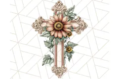 Faith Cross PNG with Flowers, Watercolor Religious Art Print Product Image 2