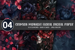 Crimson Midnight Floral Digital Paper Product Image 1