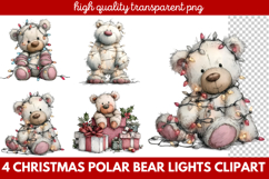 Christmas Polar Bear Lights Clipart | Cute Holiday Bear PNG Product Image 1