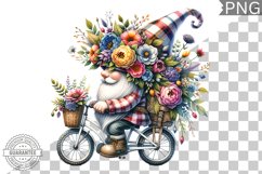 Floral Crown Gnome Rides A Bike Sublimation Clipart Design Product Image 1