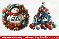 2 Watercolor Merry Christmas PNG | Festive Holiday Product Image 1