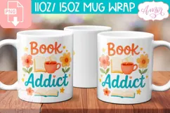 Book addict mug wrap sublimation PNG, Book lover coffee mug Product Image 2