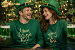 St Patrick Day Couple Long Sleeve Mockup Green Apparel Product Image 1