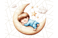Sleeping Baby on Moon PNG, Cute Night Sky Baby Clipart Png Product Image 2