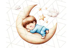 Sleeping Baby on Moon PNG, Cute Night Sky Baby Clipart Png Product Image 2