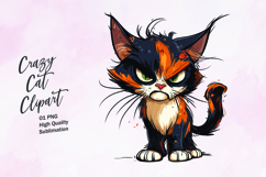 Crazy cat watercolor clipart PNG Product Image 1