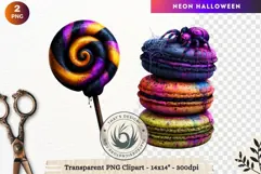 Neon Halloween Character Clipart Spooky Kawaii treats PNG Product Image 1