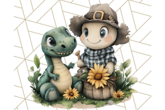 Fall Dinosaur PNG Clipart with Autumn Elements, Cute Dino Product Image 2