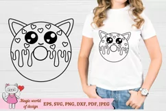 Outline donut cat SVG cut file Kawaii for Cricut Machine Product Image 2