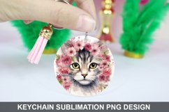 Cat Flowers Keychain Sublimation , Round Keychain PNG Product Image 1