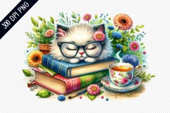 Books And Sleeping Cat Sublimation - Clipart PNG Design Product Image 1