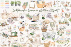 Watercolor Summer Routine Clipart Product Image 1