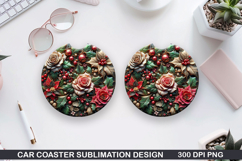 Roses Flower Car Coaster Sublimation|Christmas Coaster PNG Product Image 1
