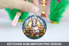 Bunny Round Keychain, Bunny Flowers Keychain Design Product Image 1