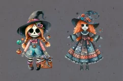 Watercolor Halloween Zombie Doll. PNG sublimation Product Image 5