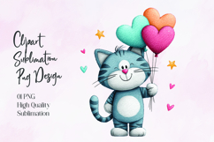 Cute Cat Holding Heart Balloons Sublimation PNG Product Image 1