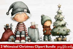 2 Whimsical Christmas Clipart | Cute Festive Holiday PNG Product Image 1