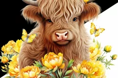 Little Cow With Peonies, Highland Cow Printable Art Product Image 5