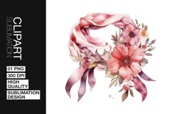 Floral Ribbon Wreath Clipart PNG Product Image 1