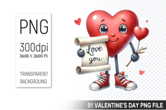 Watercolor Valentine Heart Character Clipart PNG Bundle Product Image 9