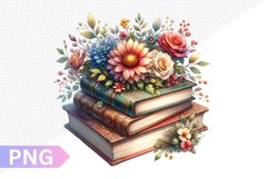 Vintages Books And Flowers Sublimation - Clipart PNG Design Product Image 1