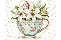 Vintage Floral Teacup Clipart PNG, Blooming Teacups Clip Art Product Image 2