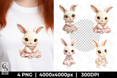 Adorable Bunny in Dress Cute Rabbit Clipart Sublimation PNG Product Image 1