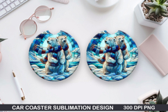 Polar Bear Car Coaster Sublimation| Christmas Coaster PNG Product Image 1