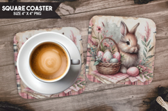 Bunny, Woodland Animals, Buffalo Plaid Square Coaster PNG Product Image 1