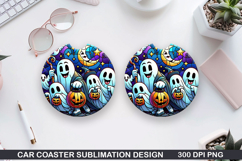 Ghost Car Coaster Sublimation |Halloween Coaster PNG Product Image 1
